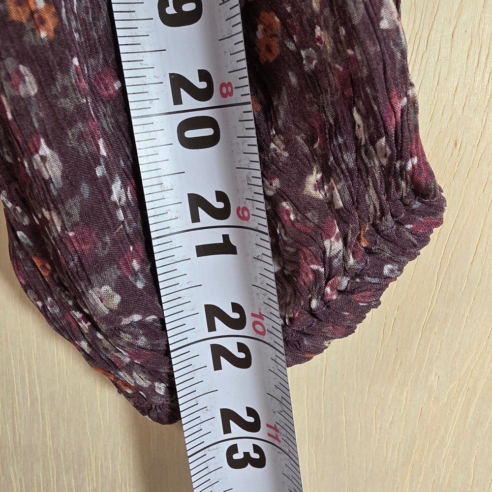 Lucky Brand Womens Floral Ruffle V-Neck Blouse Burgundy Long Sleeve Small NWT - Picture 9 of 16